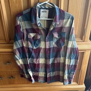 Vans Men's Plaid Button-Down Shirt in Burgundy, Blue, Cream